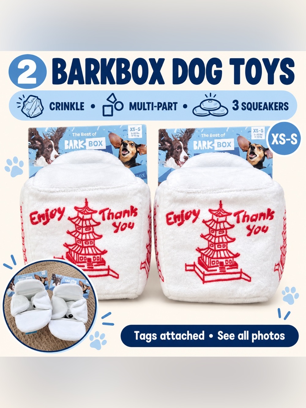 2 BARKBOX Takeout Box Dog Toys – New With Tags